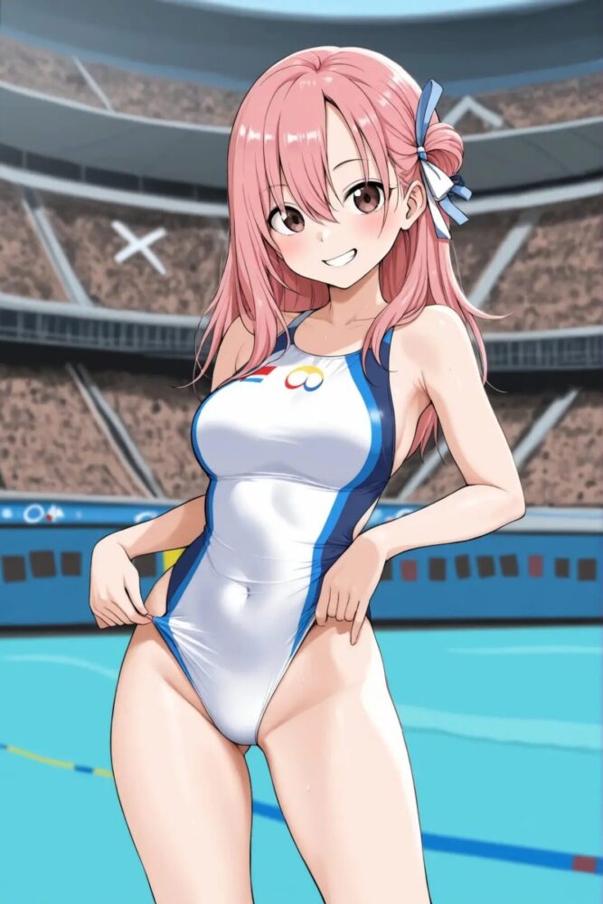 白い競泳水着の美少女