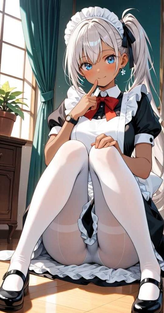 メイド服を着た褐色美少女のパンチラ