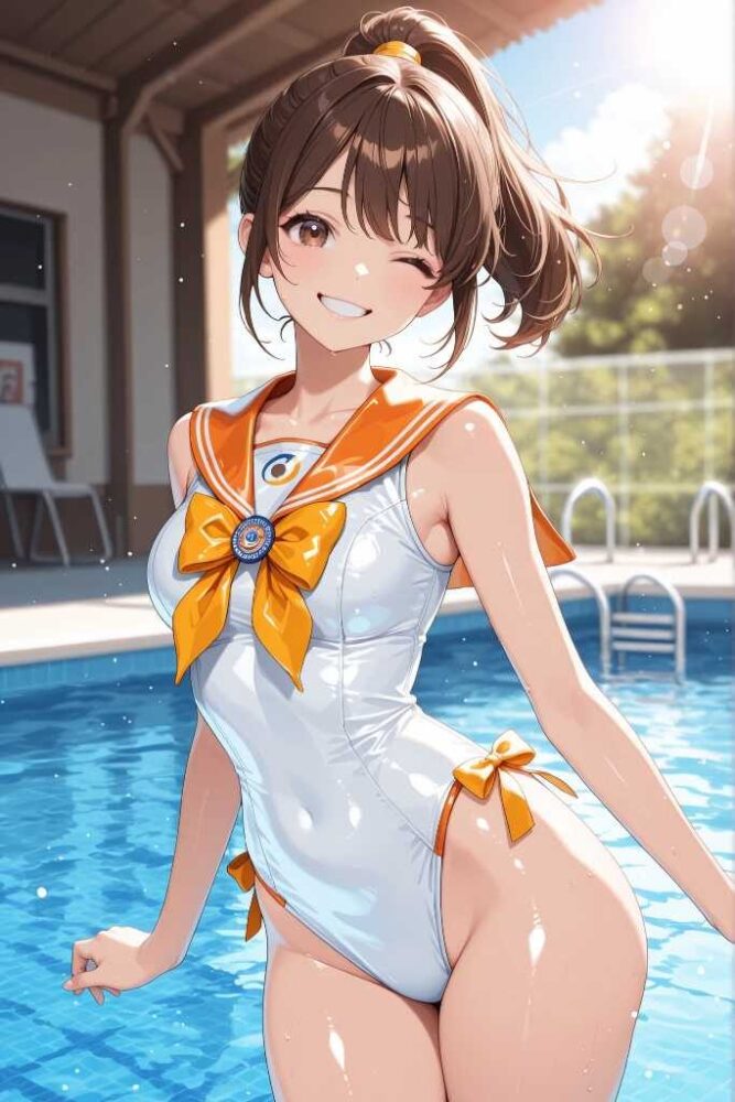 セーラー水着を着た美少女