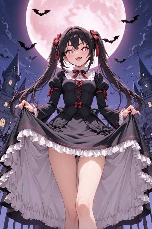 スカートをたくし上げるゴスロリ美少女