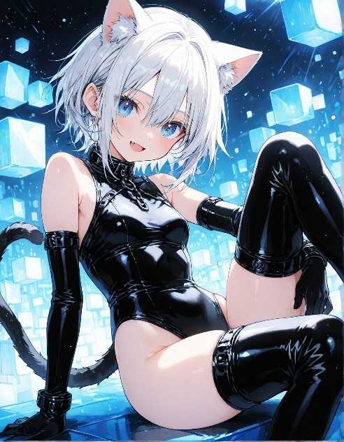 エナメルレオタードの猫耳ロリ