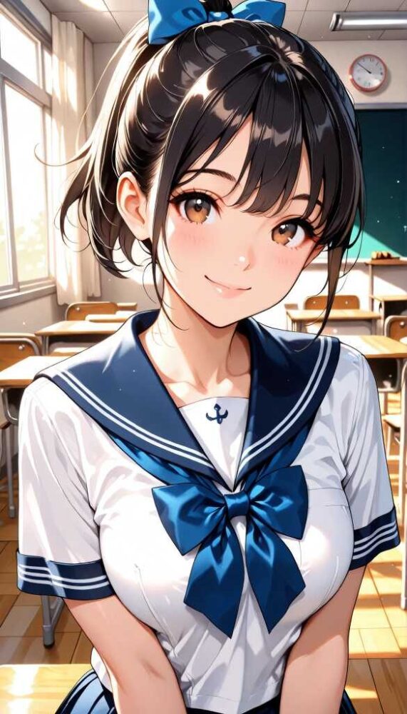 セーラー服の正統派ポニーテール美少女