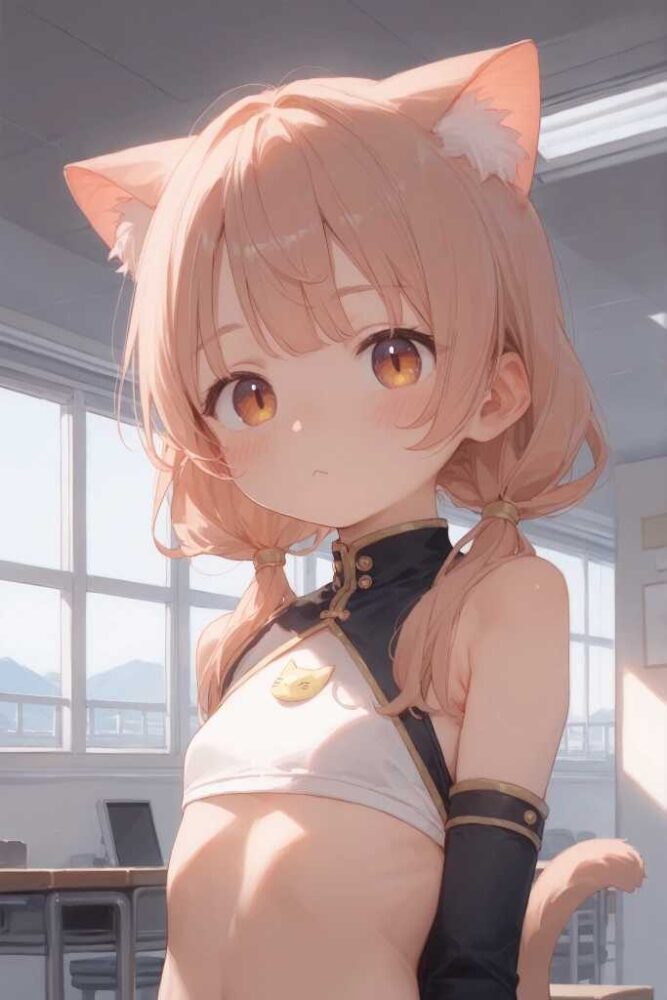 猫耳の貧乳美少女