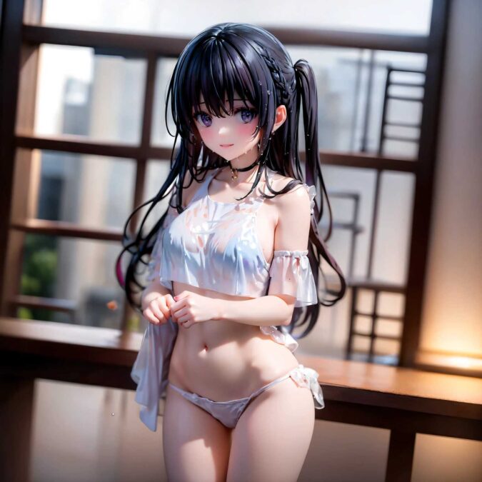 濡れティーシャツのすけすけ美少女ドール風