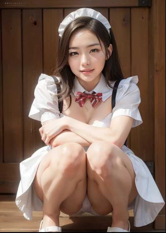 白ゴスロリメイドのしゃがみパンチラ