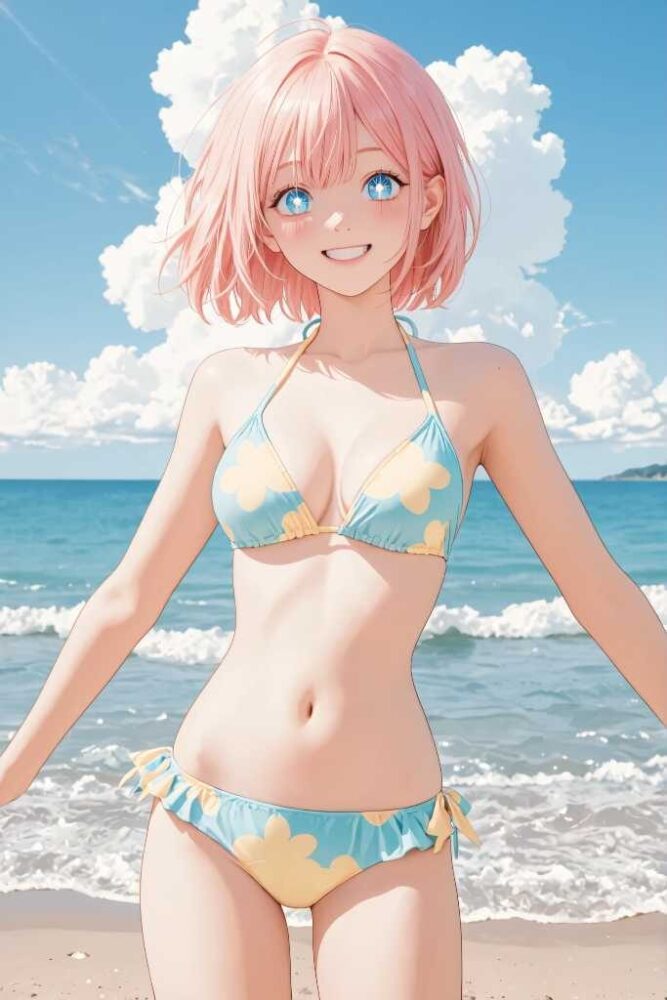 パステルカラーのビキニを着た美少女