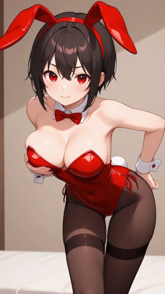 赤いパニーガールコスチュームの美少女