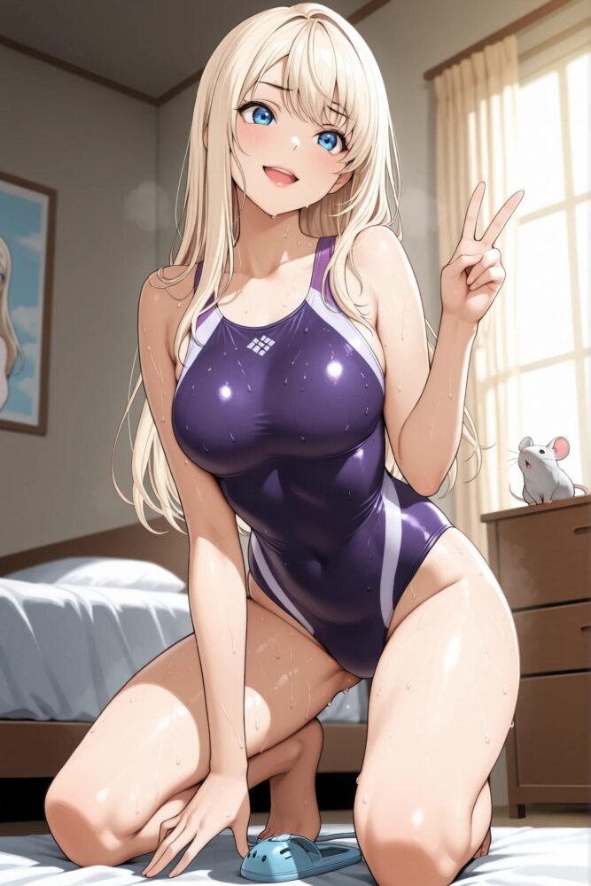 競泳水着を着た金髪美少女